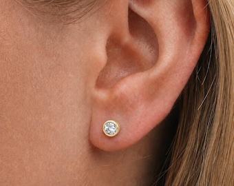 Gold Plated Sterling Silver April Cubic Zirconia Birthstone Stud Earrings