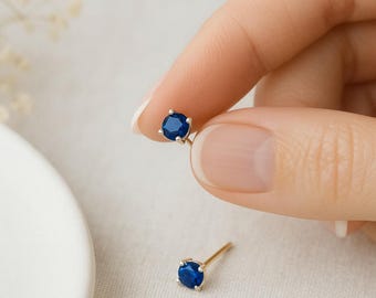 9ct Gold Sapphire Stud Earrings: September Birthstone, 4mm