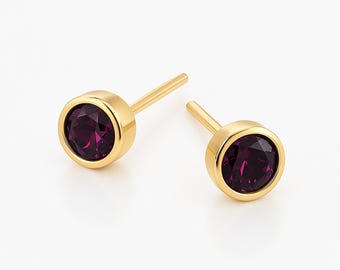 Gold Plated Sterling Silver February Birthstone Stud Earrings – 7mm