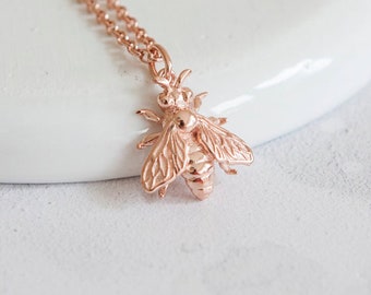 18ct Rose Gold Plated Honey Bee Necklace with Optional Personalisation