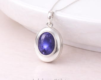 Personalised Sterling Silver Iolite Gemstone Photo Locket Necklace