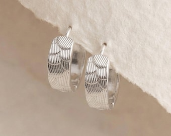 Chunky Embossed Hoop Earrings with Sterling Silver Plating
