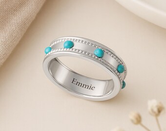 Personalised Sterling Silver Turquoise Spinner Ring – 5mm