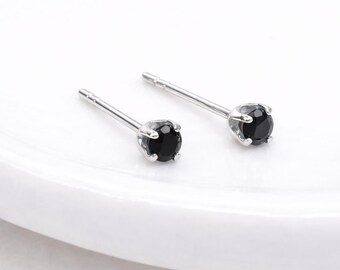 Tiny Sterling Silver Onyx Micro Stud Earrings – 3mm