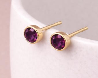 Gold Plated Sterling Silver February Amethyst Birthstone Stud Earrings – 7mm