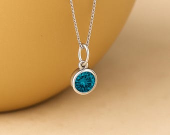 Personalised Sterling Silver December Blue Topaz Birthstone Necklace