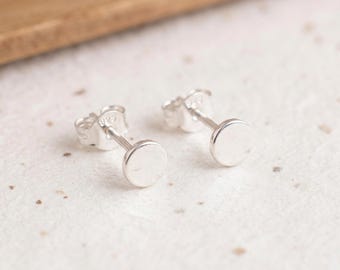 Tiny Disc Stud Earrings in Sterling Silver