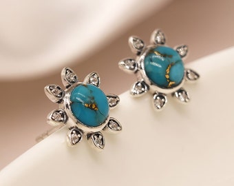 Sterling Silver Turquoise And Topaz Stud Earrings