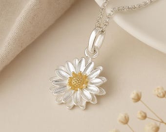 Aster Birth Flower Pendant • Sterling Silver & 18ct Gold • September Birthday Gift • Mini Floral Necklace • Dainty Flower Jewellery •
