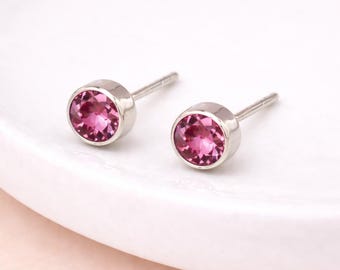 Sterling Silver October Tourmaline Birthstone Stud Earrings – 7mm