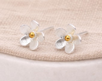 Sterling Silver And Gold Forget Me Not Stud Earrings – 8mm
