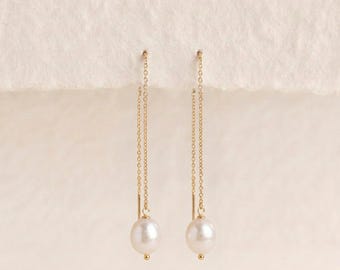 Long Freshwater Pearl Threader Earrings in Gold Plated Sterling Silver