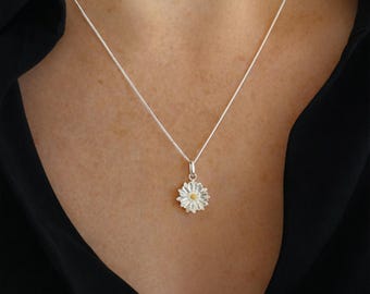 Personalised Sterling Silver September Aster Birth Flower Pendant Necklace