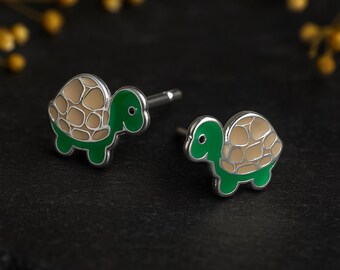 Girls Sterling Silver Turtle Stud Earrings