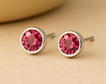 Sterling Silver October Tourmaline Birthstone Stud Earrings