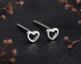 Tiny Sterling Silver Heart Stud Earrings