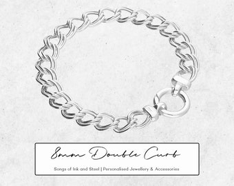 8mm Sterling Silver Double Curb Chain Bracelet - 19cm | 7.5in