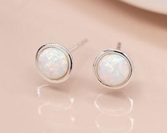 Sterling Silver White Opal Stud Earrings