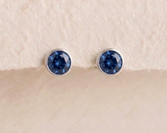 September Sapphire Birthstone Stud Earrings in Sterling Silver