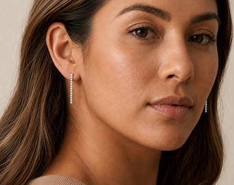 Cubic Zirconia Bar Drop Earrings in Sterling Silver