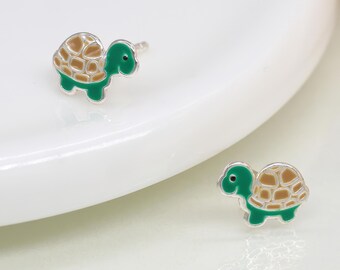Girls Sterling Silver Turtle Stud Earrings