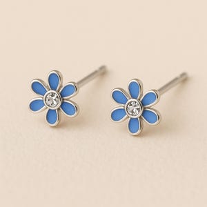 Sterlingzilveren blauwe oorbellen met vergeet-me-niet-bloemen voor meisjes