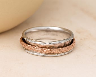 Personalised Molten Sterling Silver And Copper Spinner Ring