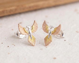 Phoenix Stud Earrings in Sterling Silver and Gold