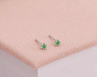 3mm Sterling Silver Peridot Green Crystal Stud Earrings