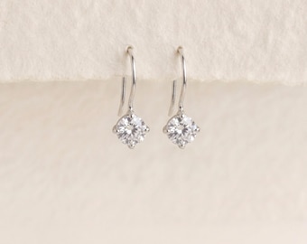 Tiny Cubic Zirconia Drop Earrings in Sterling Silver