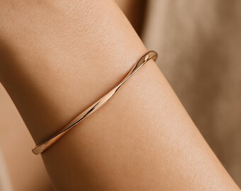 Rose Gold Plated Sterling Silver Soft Twist Hollow Slave Bangle