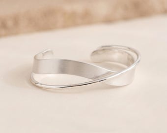 Adjustable Crossover Cuff Bangle With Sterling Silver Plating