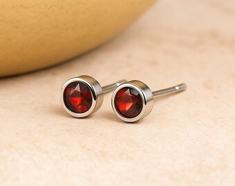 Sterling Silver January Garnet Birthstone Stud Earrings