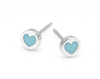 Sterling Silver Turquoise Heart Stud Earrings – 6mm