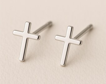 Tiny Sterling Silver Cross Stud Earrings