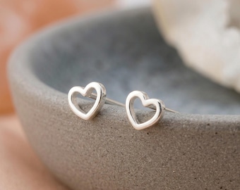 Personalised Tiny Open Heart Stud Earrings In Sterling Silver