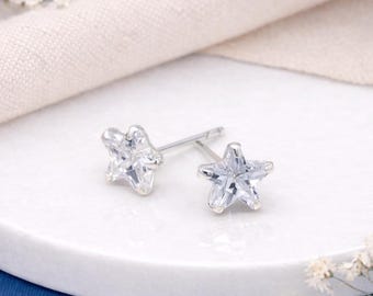 Sterling Silver Cubic Zirconia Star Stud Earrings – 5mm