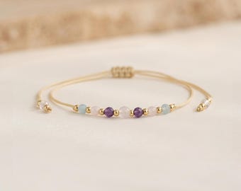 Personalised Aquarius Zodiac Gemstone Bead Bracelet With Gold Plating