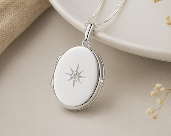 Personalised Sterling Silver Oval Star Locket
