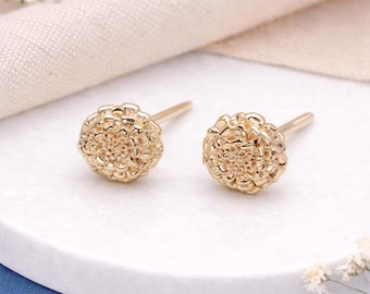 Gold Plated Sterling Silver Marigold Flower Stud Earrings – 7mm