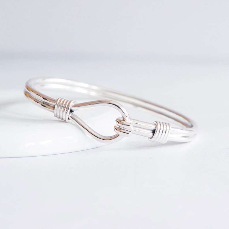 Personalised Sterling Silver Heavy Rope Hook and Loop Bangle Bracelet