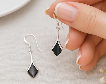 Sterling Silver Onyx Drop Earrings, 20mm X 9mm