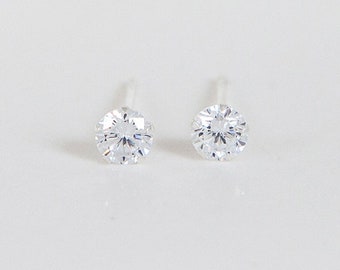 Mini Sterling Silver Simple CZ Stud Earrings