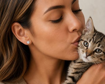 Kitten Stud Earrings In Sterling Silver