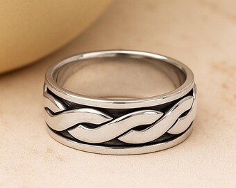Personalised Mens Sterling Silver Celtic Braid Spinning Ring