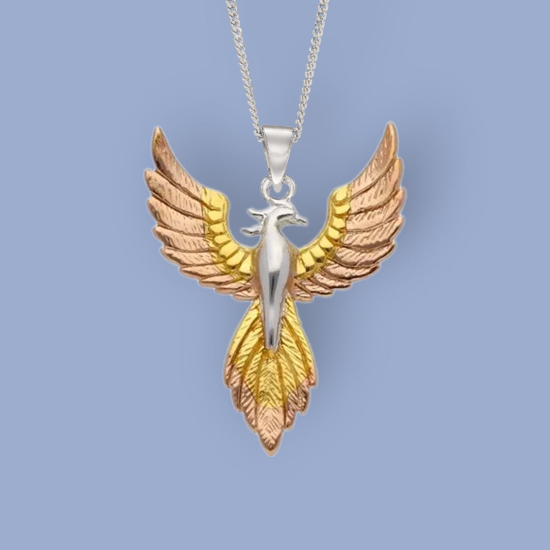 Rising Phoenix Necklace in 18ct Mixed Gold Plated Sterling Silver, Rose Gold, Yellow Gold