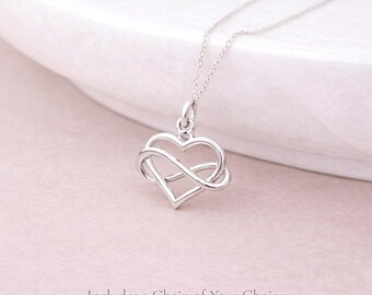 Personalised Small Sterling Silver Infinity Heart Pendant Necklace
