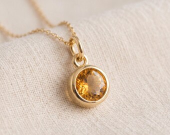 Tiny Personalised November Citrine Birthstone Pendant Necklace In Gold Plated Sterling Silver