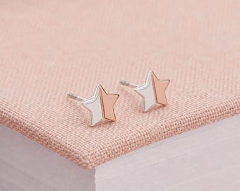 7mm Sterling Silver and Rose Gold Star Stud Earrings