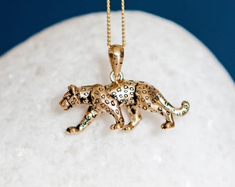Mens Personalised Gold Plated Sterling Silver Leopard Necklace